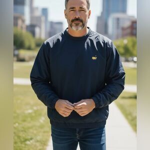 Augusta National Golf Shop Masters Navy Crewneck Nylon Windbreaker Size Large